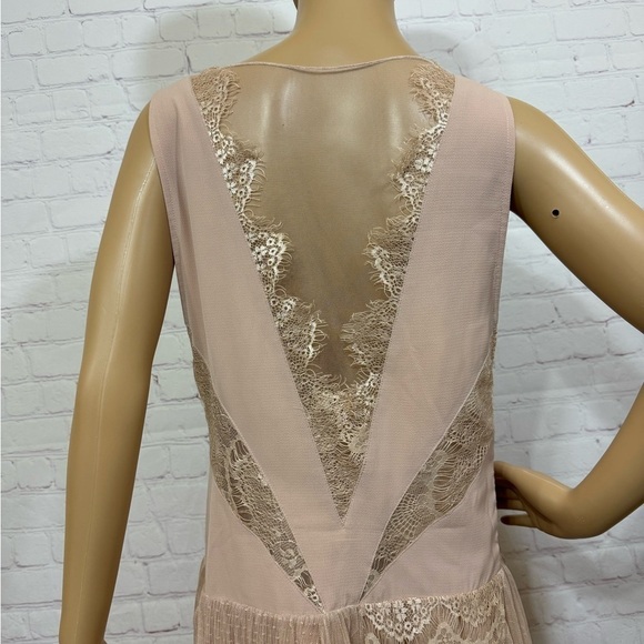 FREE PEOPLE “Dove Dress” Partial sheer Lace Drop waist tiered Skirt Size 10 EUC - Picture 9 of 16